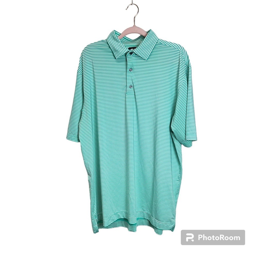 Footjoy 2023 Lisle Feeder Stripe Self‎ Collar Polo Shirt Men’s XL Green Whit